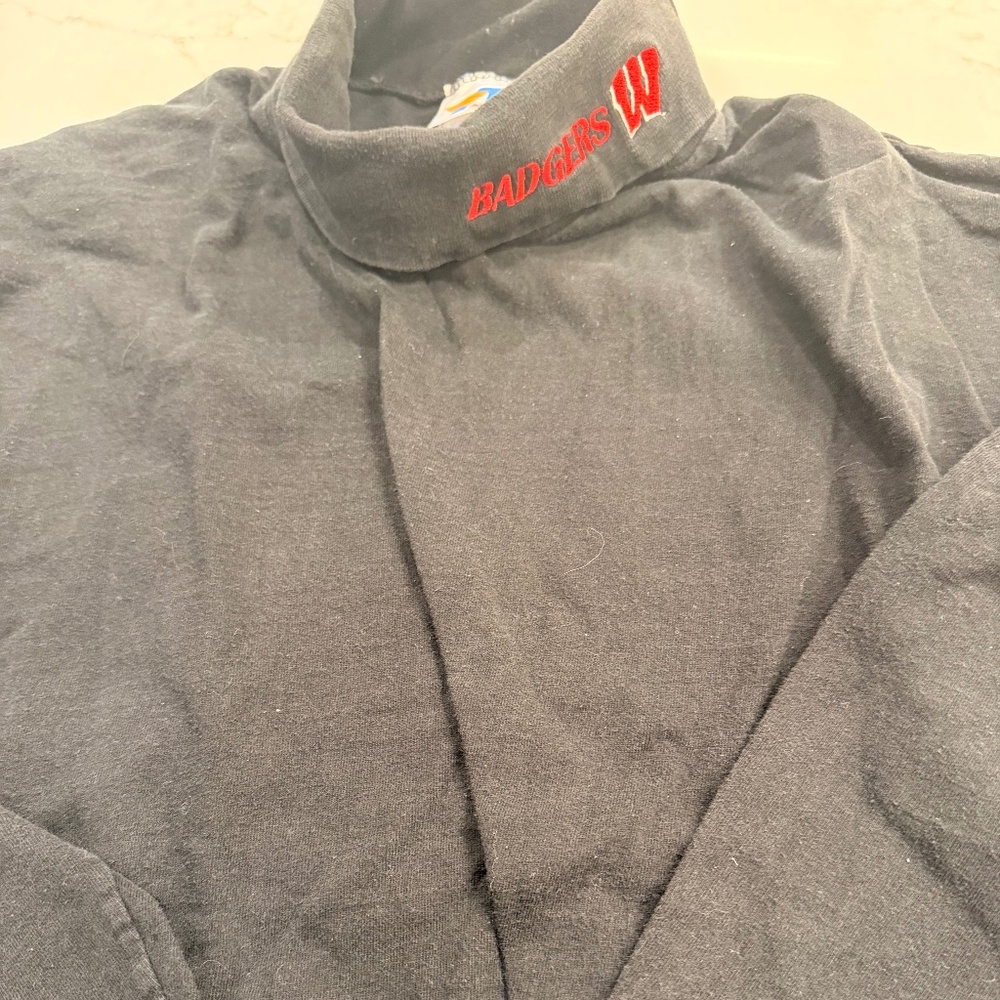 Vintage Wisconsin Badgers Mock Neck Shirt Artex USA XL Black Long Sleeve
